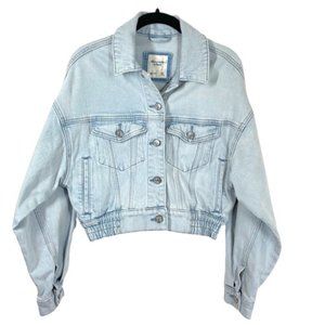 Abercrombie & Fitch Soft Blue Denim Jean Jacket Moto Elastic Waist